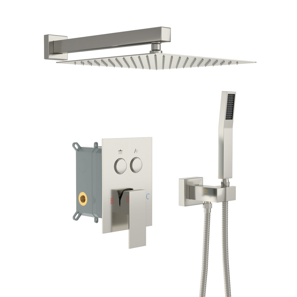 Dual Shower Head - 10 Inch Wall Mounted Square Shower System with Rough-in Valve,Matte black