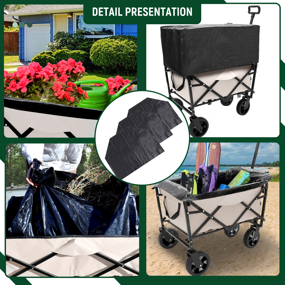 Minimeetall Multi-use Bag,Collapsible Foldable Wagon Cart Beach Wagon Heavy Duty Utility Cart Utility Wagon Grocery Cart for for Camping 3pcs plastic Liner bag /Cover , cream
