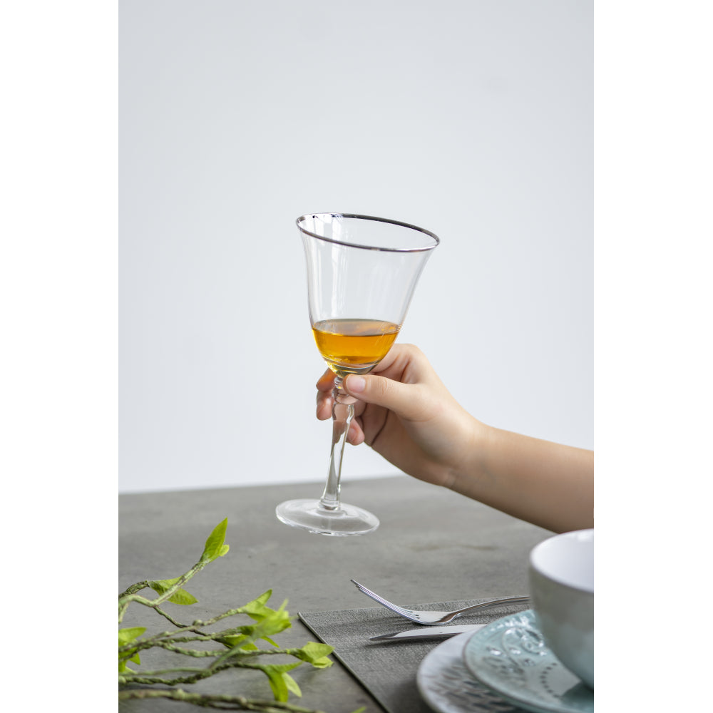 D3.7x7.7" Felicity Wine Glass with Silver Rim, Set of 4