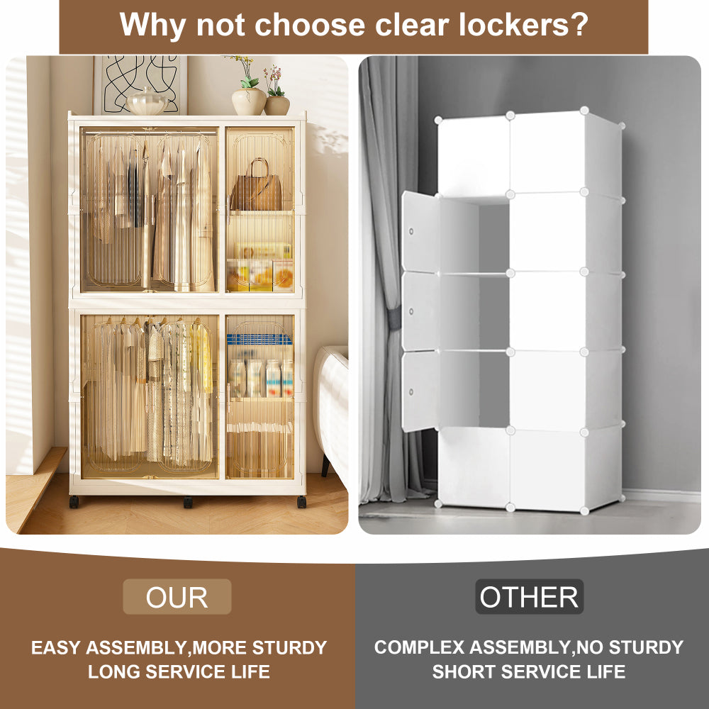 Portable Wardrobe Closet Storage Organizer for Clothes,Clothes Dresser,6 Magnetic Doors-6 Cubes & 2 Hanging Rod,6 pcs hangers , Baby Wardrobe Storage Cabinet,White