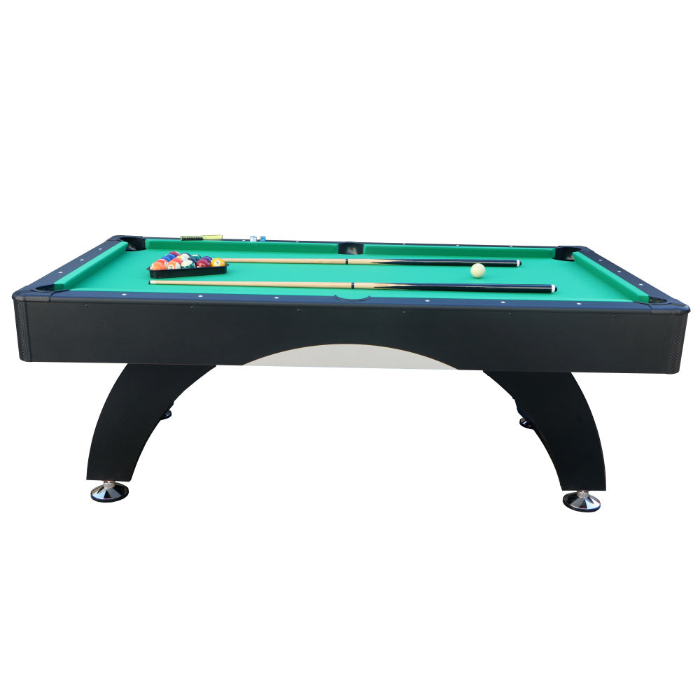 7 ft Pool Table with Black Thin Finish - Billiards Game Room Table for Adults & Family, Home, Dining, or Living Room,Includes Cue Sticks, Billiard Balls
