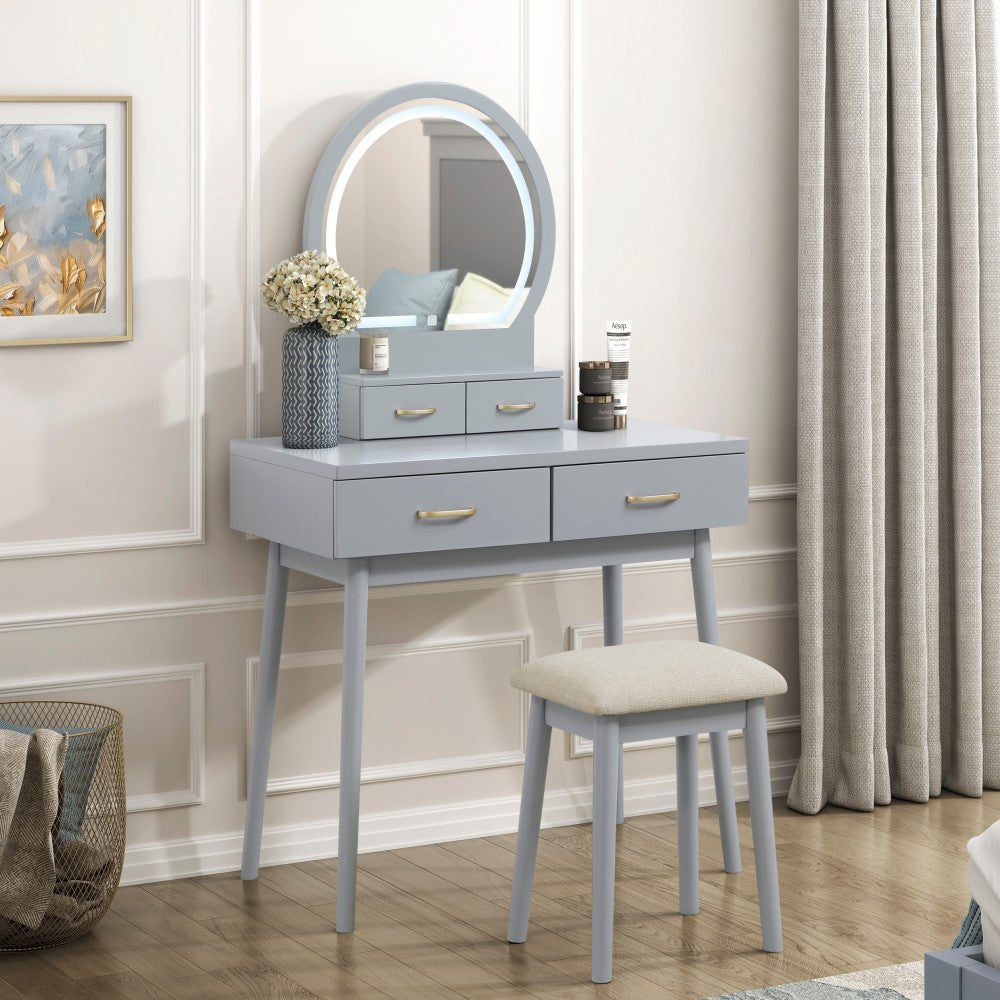 Beautiful Pink Finish Vanity Dresser with Mirror and Stool Set Storage Drawers Bedroom Furniture 1pc
