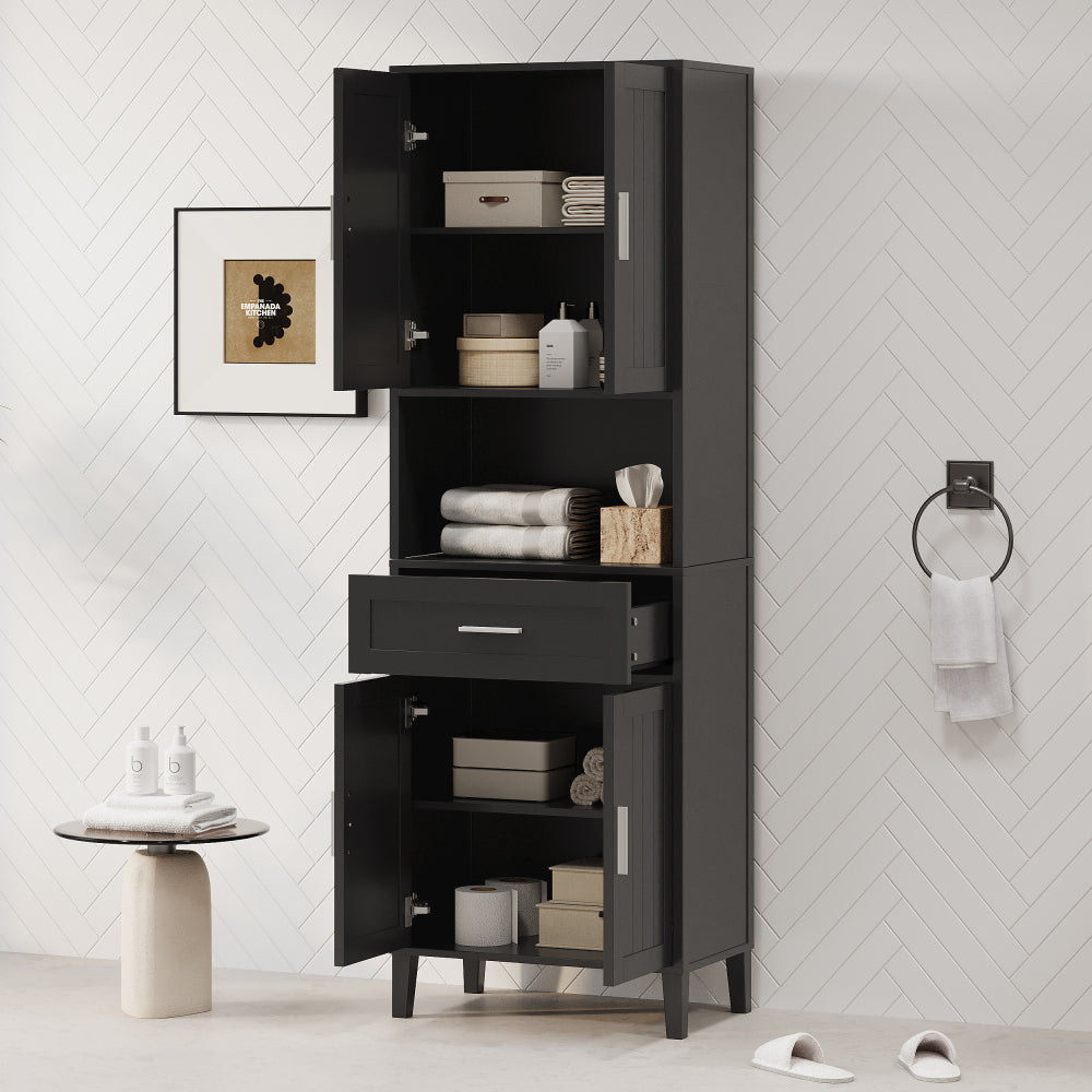 70.9" High Freestanding Tall Bathroom Cabinet with a Drawer, 2 Cabinets, 4 Soft-Close Doors, 2 Adjustable Shelves, Open Storage, for Bathroom, Living Room, Laundry Room