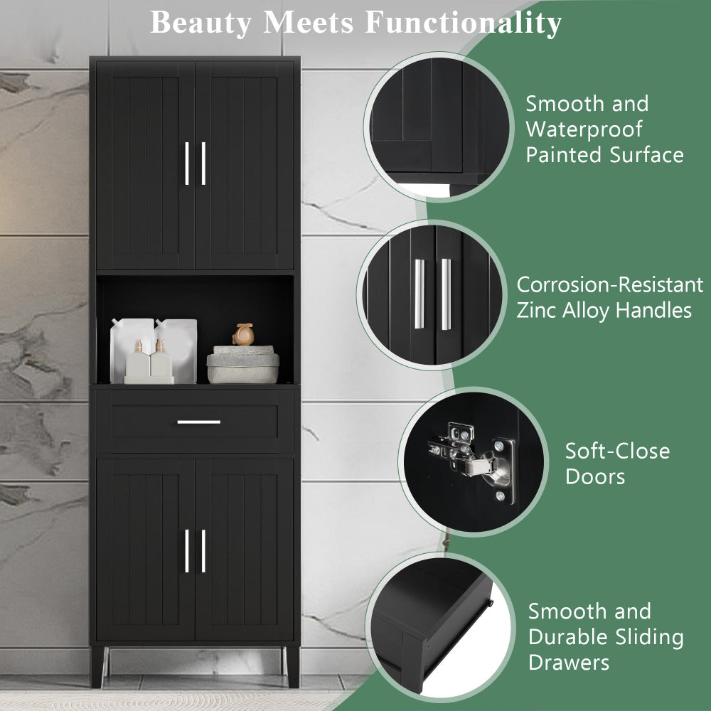 70.9" High Freestanding Tall Bathroom Cabinet with a Drawer, 2 Cabinets, 4 Soft-Close Doors, 2 Adjustable Shelves, Open Storage, for Bathroom, Living Room, Laundry Room