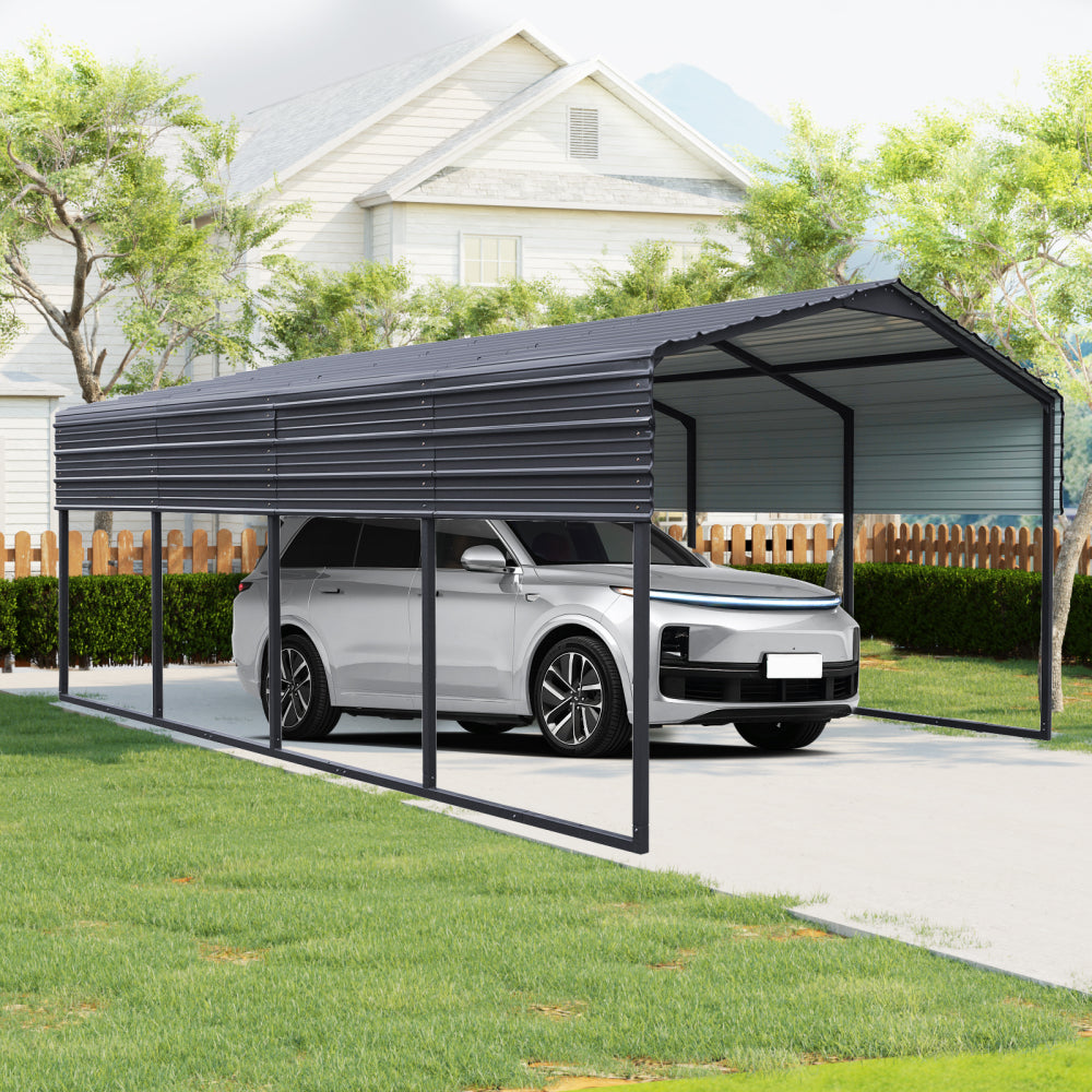Outdoor Carport, 10 X 15 FT Carport, Heavy Duty Carport Canopy with Galvanized Steel Roof and Frame, Metal Carport Large Garage for Driveway Car, Truck ,302 ibs