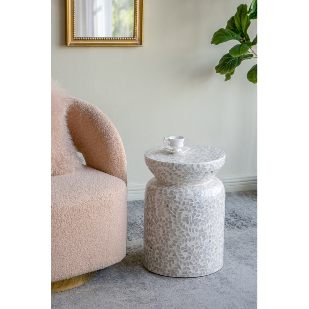 18x18x21" Hexagonal Capes Capiz Stool, Cream/Yellow