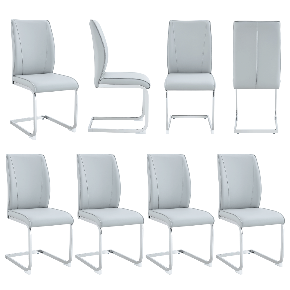 Luxury Simple Arch Chair - Set of 4 Dark Gray PU Material High Resilience Dining Chair with Arched Metal Silver Leg.Crazy Horse Texture PU Dining Chairs.
