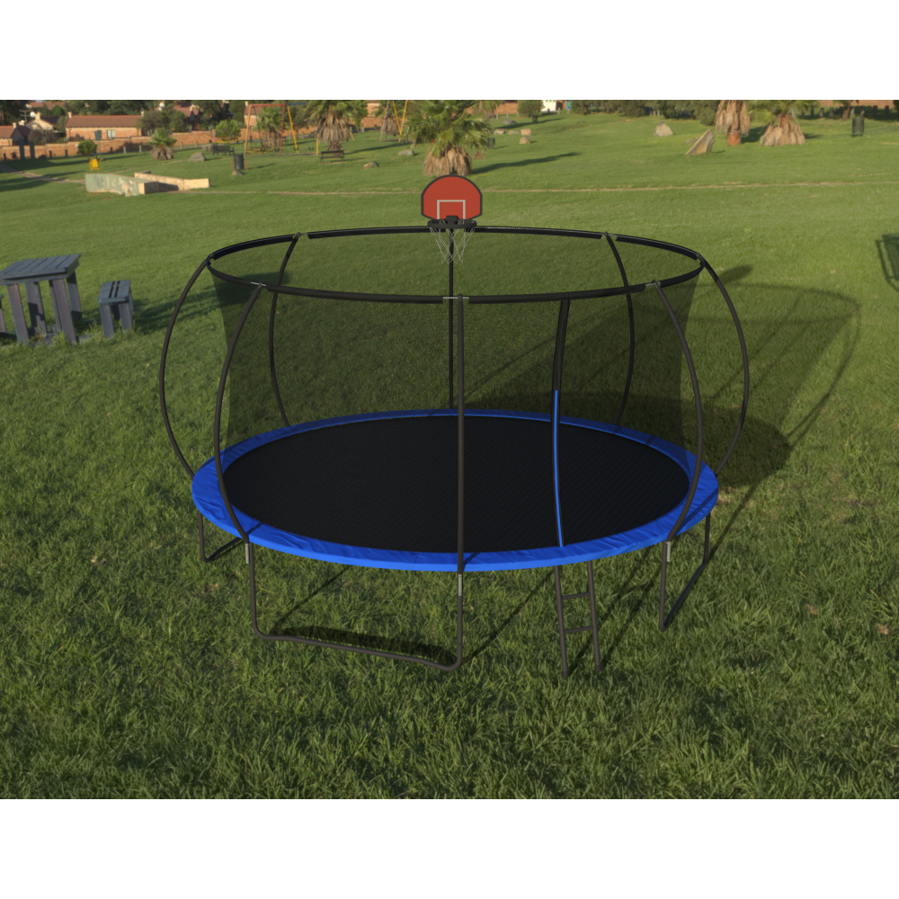 14 FT Pumpkin Trampoline, Outdoor Trampoline with Basketball Hoop, Enclosure Net and Ladder