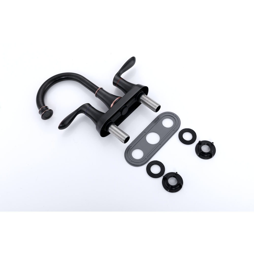 2-Handle 4-Inch Oil Rubbed Bronze Bathroom Faucet, Bathroom Vanity Sink Faucets with Pop-up Drain and Supply Hoses