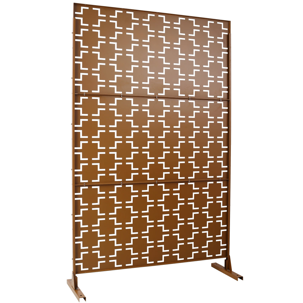 Outdoor & Indoor Privacy Screen Metal Privacy Screen 76" H×48" W, Freestanding Decorative Privacy Screen for Deck Balcony Patio, Privacy Fence Panels for Outside Lawn Garden PS105 BROWN