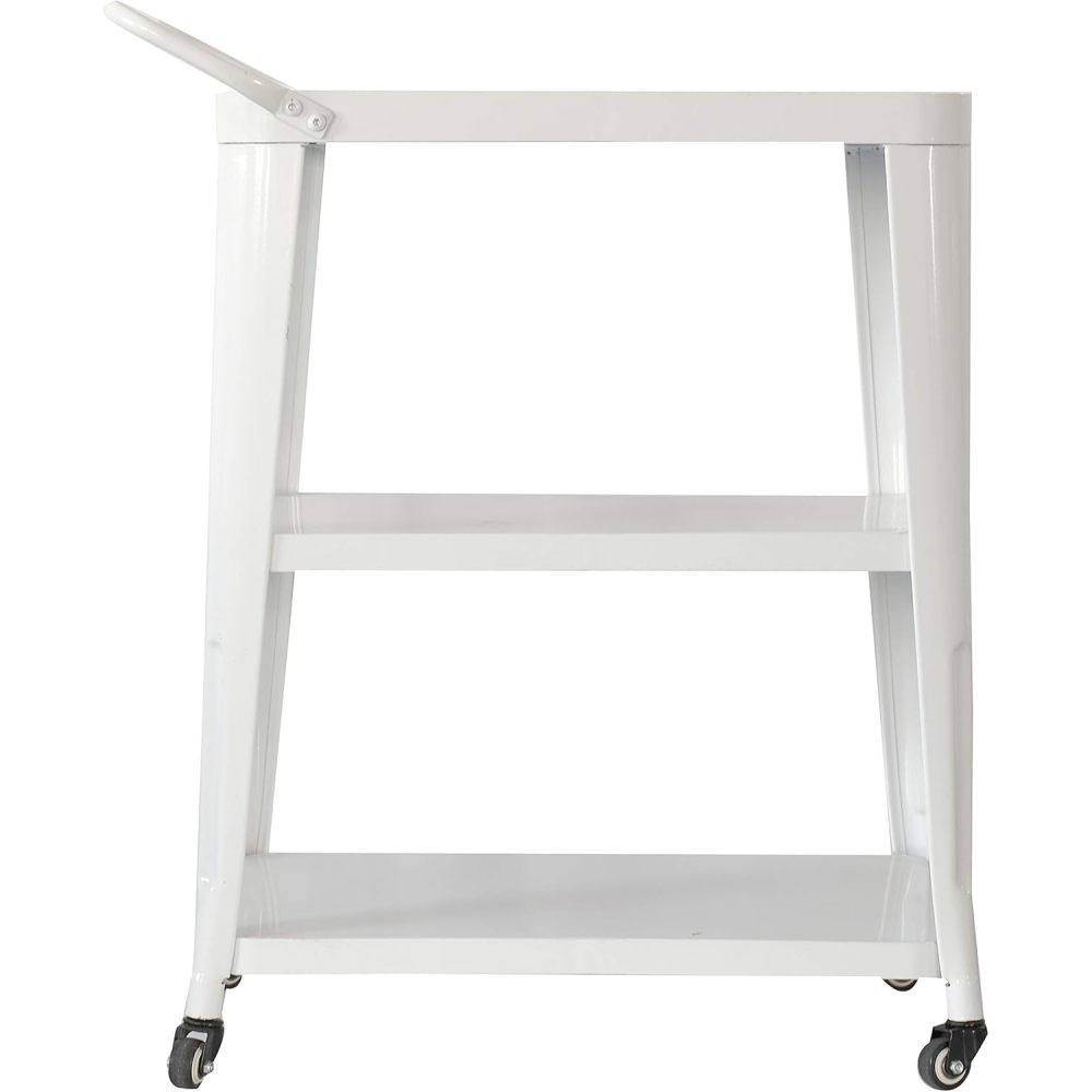 3-Tiered Metal Frame, Industrial Dining Cart with Swivel Wheels, White