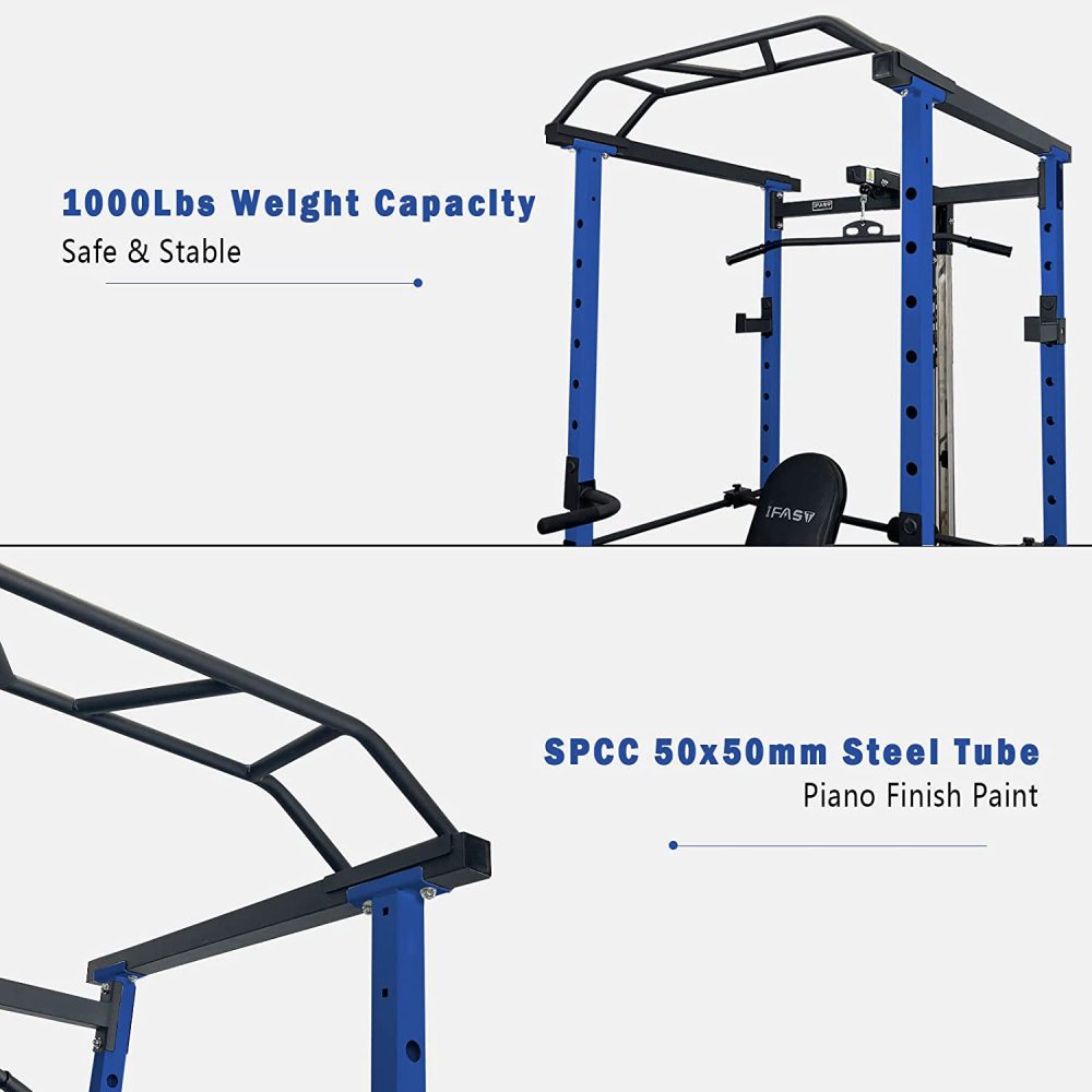 Multi-functional Power Cage, Home Adjustable Pullup Squat Rack 1000Lbs Capacity Comprehensive Fitness Barbell Rack with Gym accessories 7ft Olympic Bar