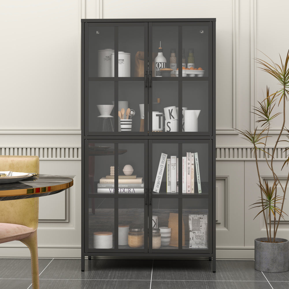 Heavy Duty Metal Modern Sideboard Buffet Cabinet with Storage Premium Steel Storage Cabinet ,Adjustable Feet,Glass Doors,Large Capacity Organizer For Living Room,Bed Room,Dining Room