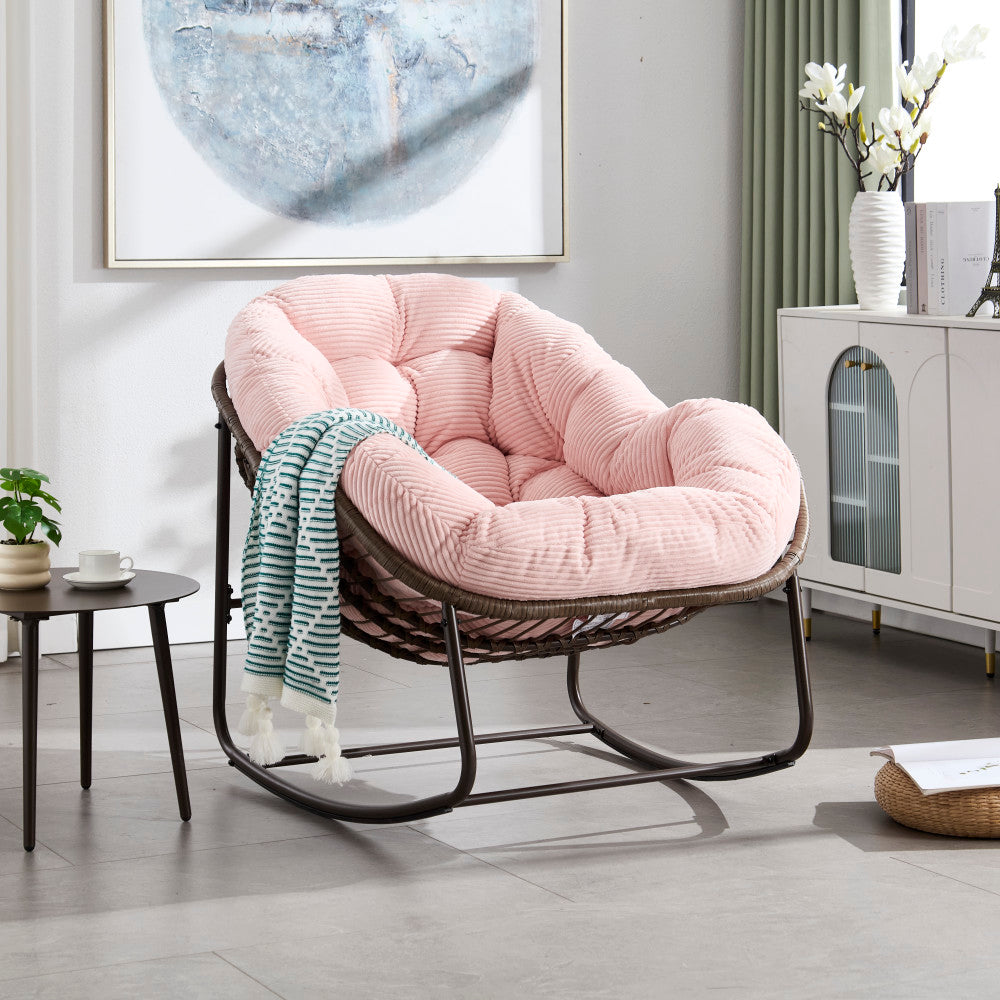Outdoor Rattan Rocking Chair,Padded Cushion Rocker Recliner Chair Outdoor for Front Porch, Living Room, Patio, Garden,
Pink
