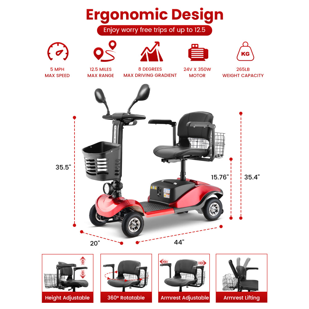 Folding Mobility Scooter for Adult - HEINSY Powered Mobility Scooter All Terrain Motorized Scooter Collapsible with 350W Motor, 12V20AH Dual Lead-Acid Batteries, Ideal for Elderly, Seniors, and Adults
