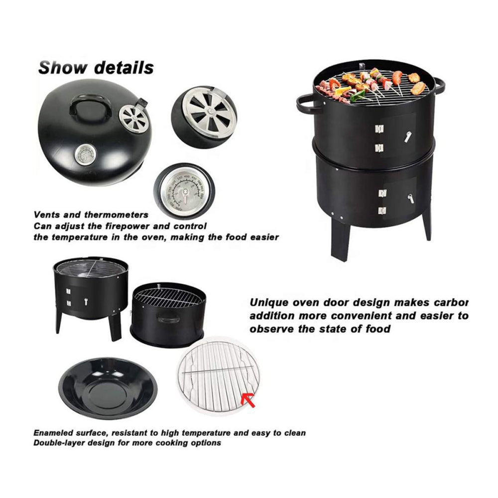 Outdoor double-layer grill, charcoal wood fired braising and smoking stove