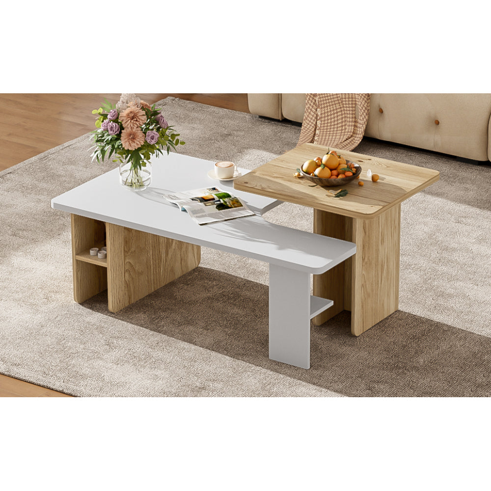 U-Can Set of 2 Nesting Coffee Tables Farmhouse,Rectangle Coffee Table Living Room,Wood Finish Coffee Table Set, Small Coffee Tables, Sofa Side Table for Living Room