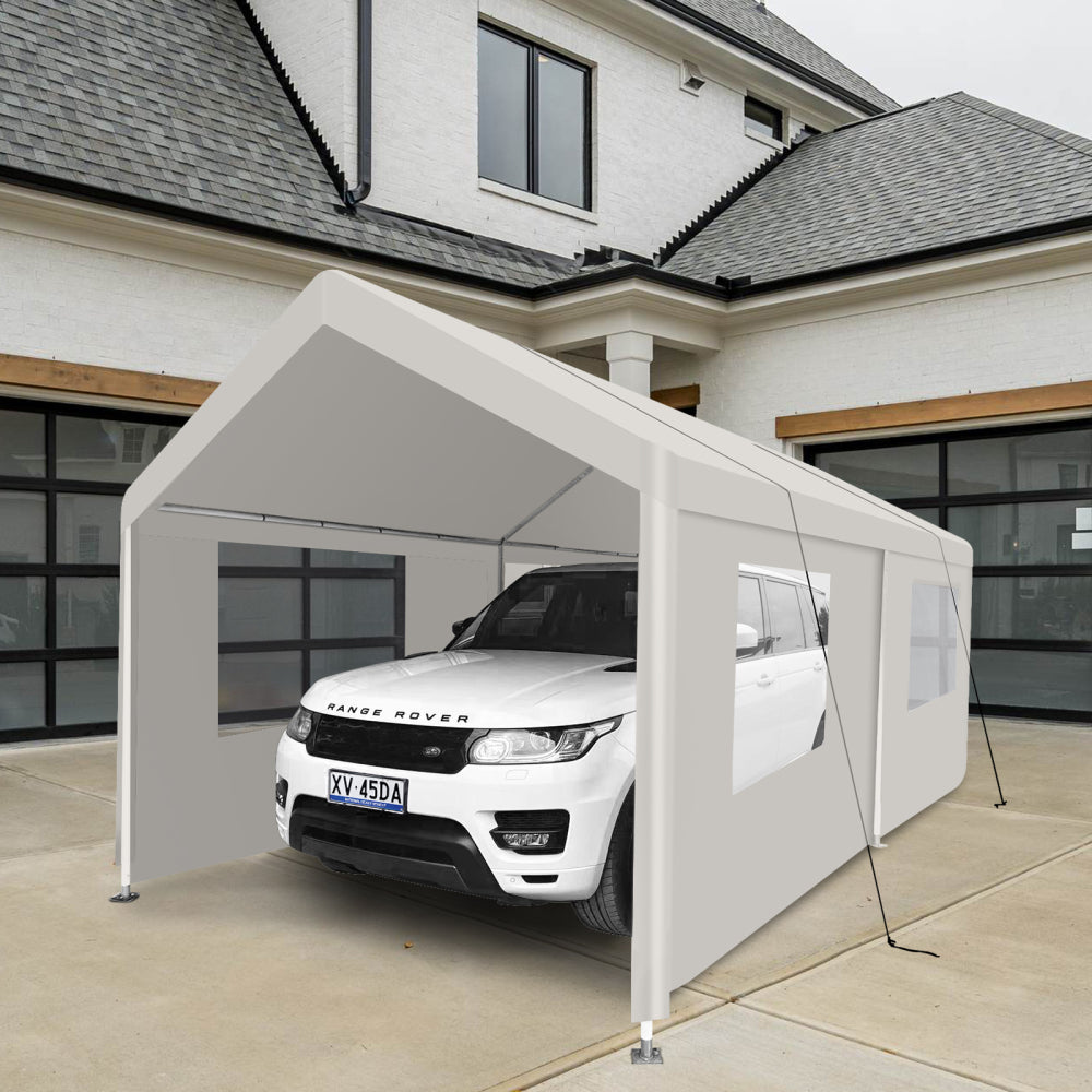 Carport, 10×30 Heavy Duty Portable Carport Garage Tent for Outdoor Storage Shelter white with window