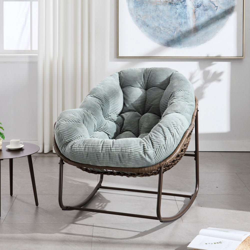 Outdoor Rattan Rocking Chair,Padded Cushion Rocker Recliner Chair Outdoor for Front Porch, Living Room, Patio, Garden, Grey