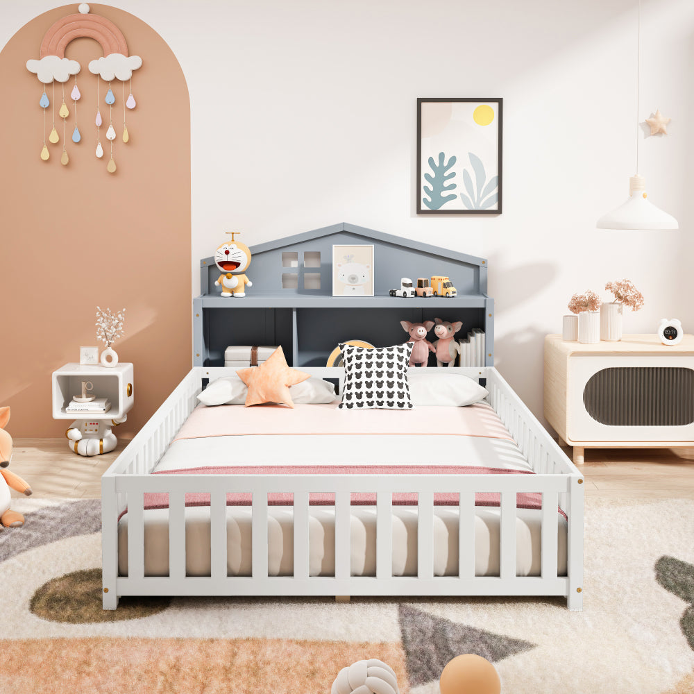 Headboard Storage Cabinet for Full-size Montessori Floor Bed , Grey,Freely collocation