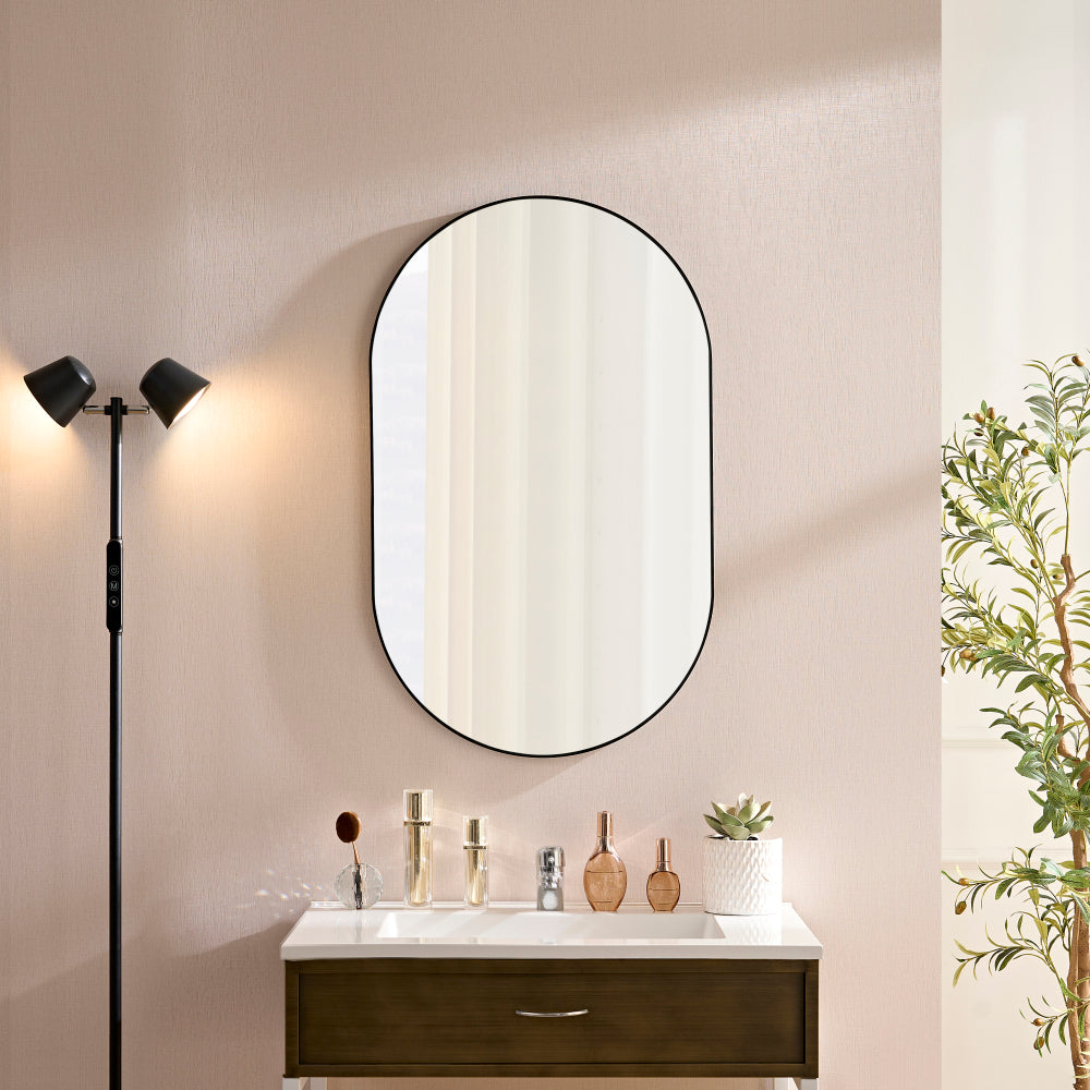 36x24inch Black Rectangular Bathroom Mirror Square Angle Metal Frame Wall Mounted Hanging Plates Wall Mount Mirror For Bathroom(Horizontal & Vertical)