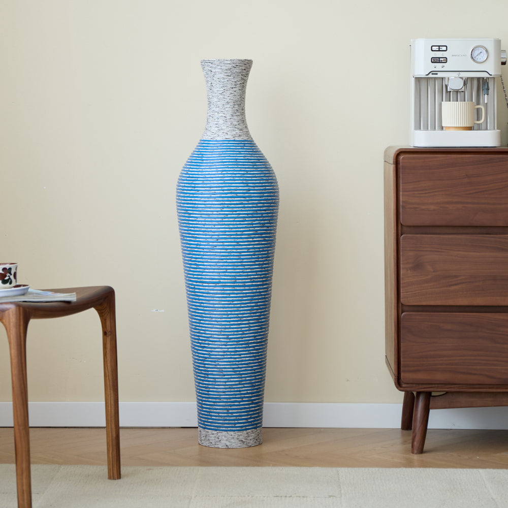 39-Inch Tall Standing Designer Floor Vase - Durable Artificial Rattan - Elegant Two-Tone Dark Brown Finish - Ideal Decor Accent for Living Room, Bedroom, Entryway - Stylish Home Decor Statement Piece