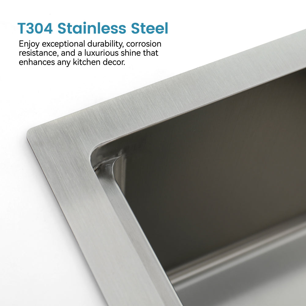 Stainless Steel Kitchen Sink, 30″x22″ Single Bowl, Overmount Handmade Sink in Brushed, with Cutting Board, Colander