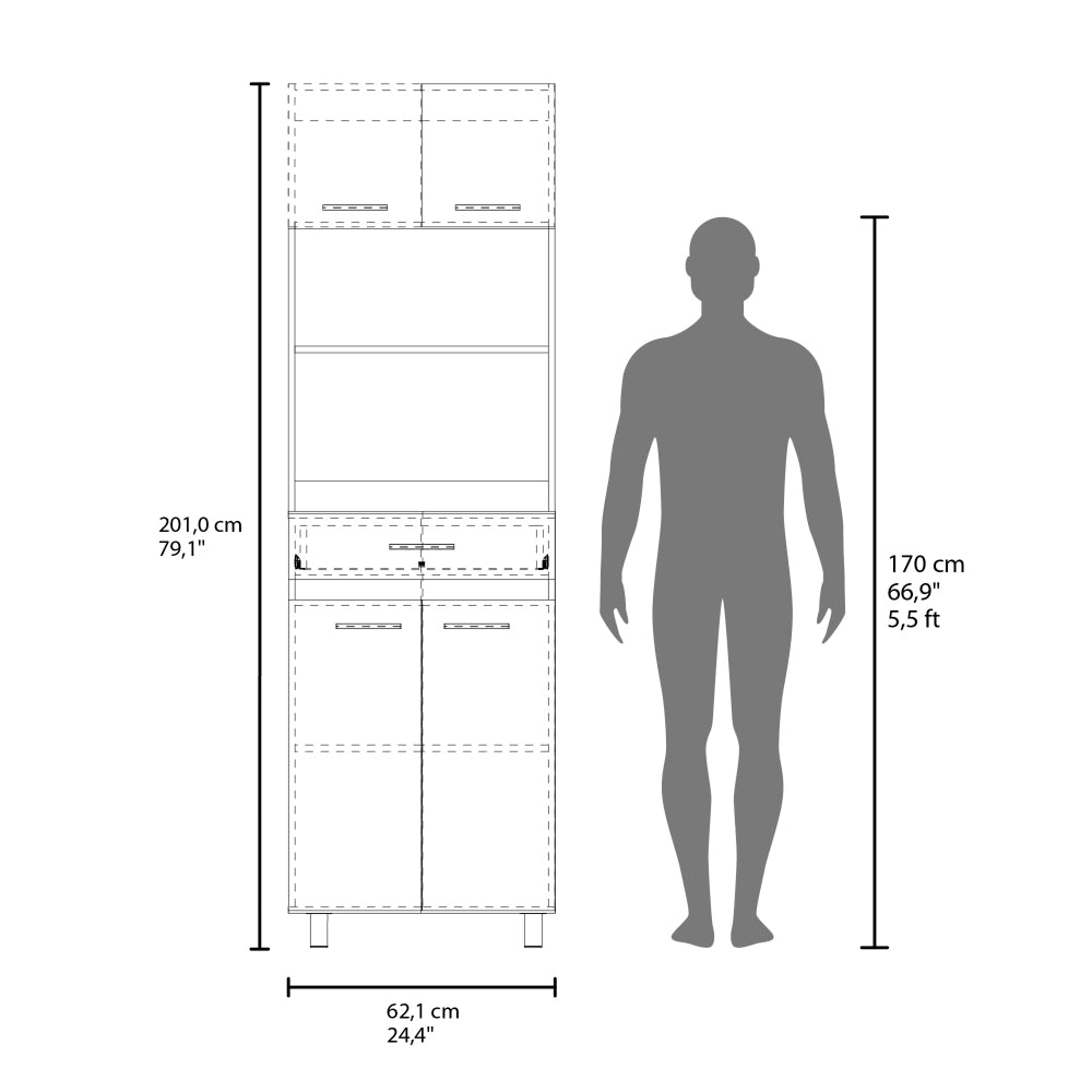 Kitchen Pantry, 4 Doors, 1 Drawer, 4 Legs, 4 Shelves, Natural Oak / White