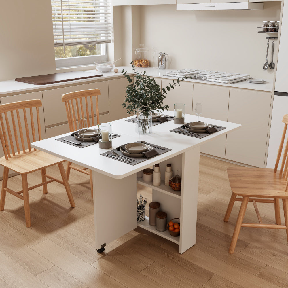 Fully unfolded 51.18 inches white foldable table, suitable for small family table or display table convenient, home simple long table, simple and lightweight
