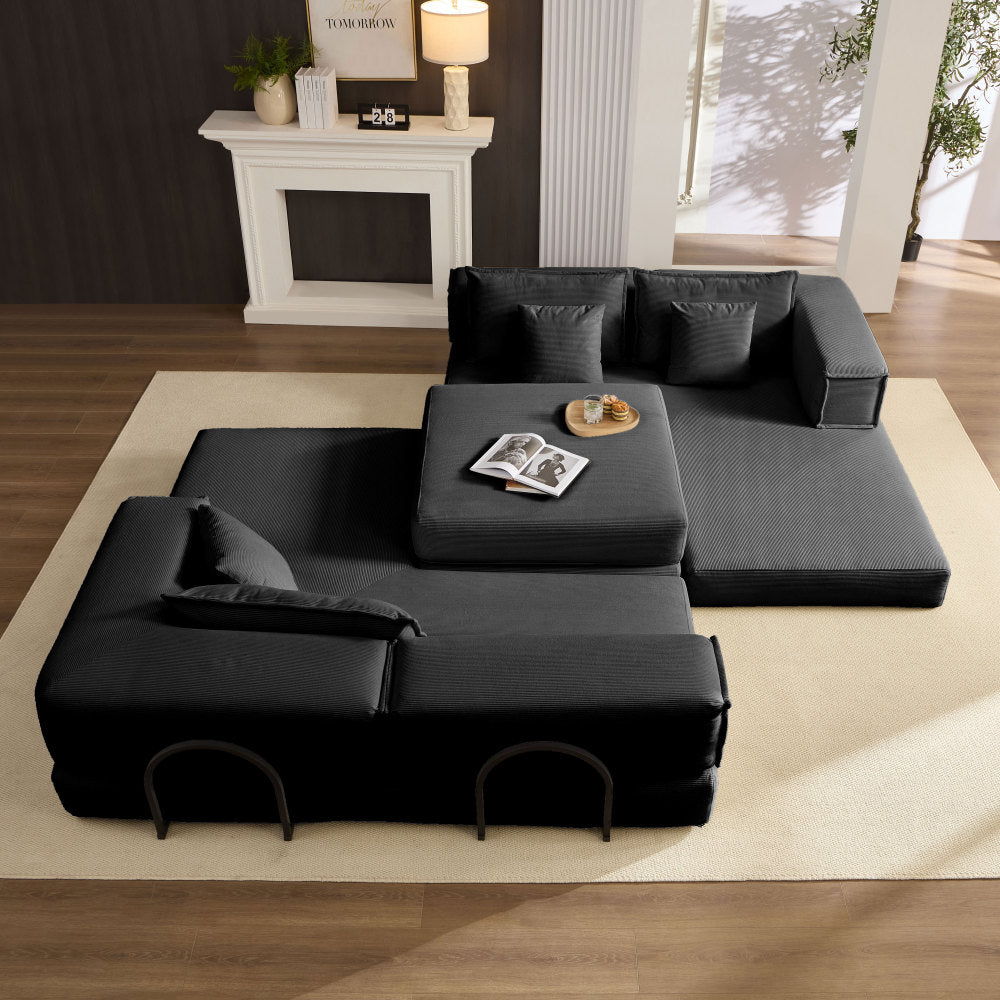 Oversized Upholstered Sectional Sofa Couch Set,Modular 118.2" L Shaped Floor Living Room Sofa Set With 6 Pillows,DIY Combination Sofa Couch for living rooms, apartments,bedrooms,Black