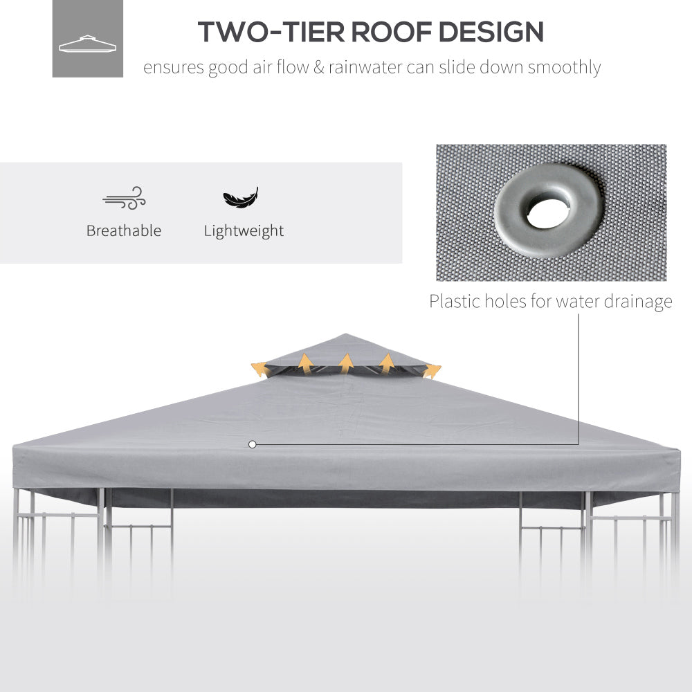 Outsunny 9.8' x 9.8' Gazebo Replacement Canopy, 2-Tier Top UV Cover for 9.84' x 9.84' Outdoor Gazebo Models 01-0153 & 100100-076, Light Gray (TOP ONLY)