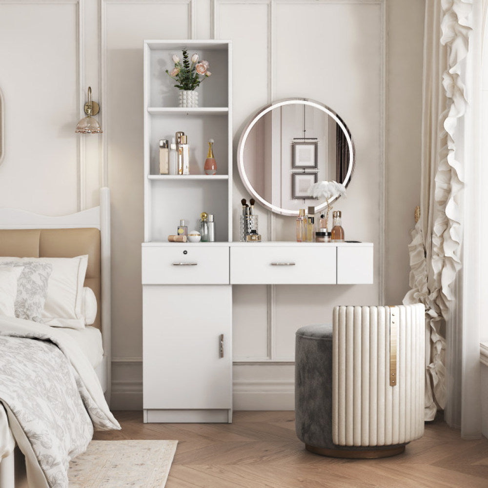 Pink modern simple hair desk, multi-layer storage space