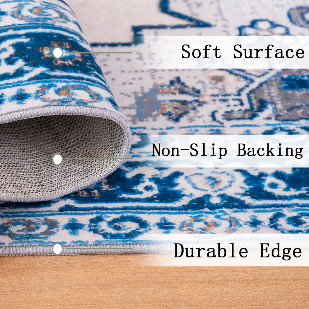 Area Rug 5x7 Vintage Bohemia Large Persian Non-slip Washable Rug For Living Room Kitchen Bedroom Living Room Flower Design Blue/Beige