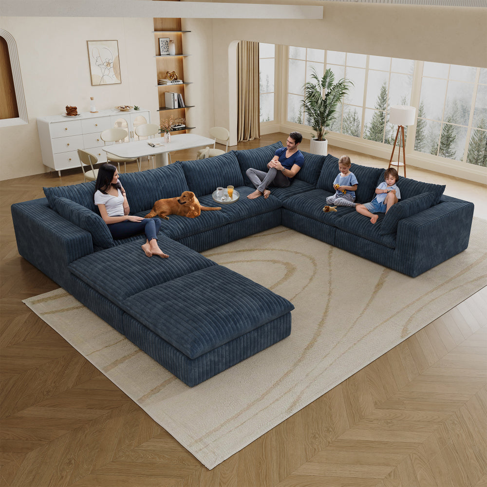 39.8" Cloud Sofa,Corduroy Fabric,Deep Seat Couches,Double-layer design,Removable Cushion,No Assembly, DIY Combination for Living room, Bedroom,Conference room ,Apartment,Blue
