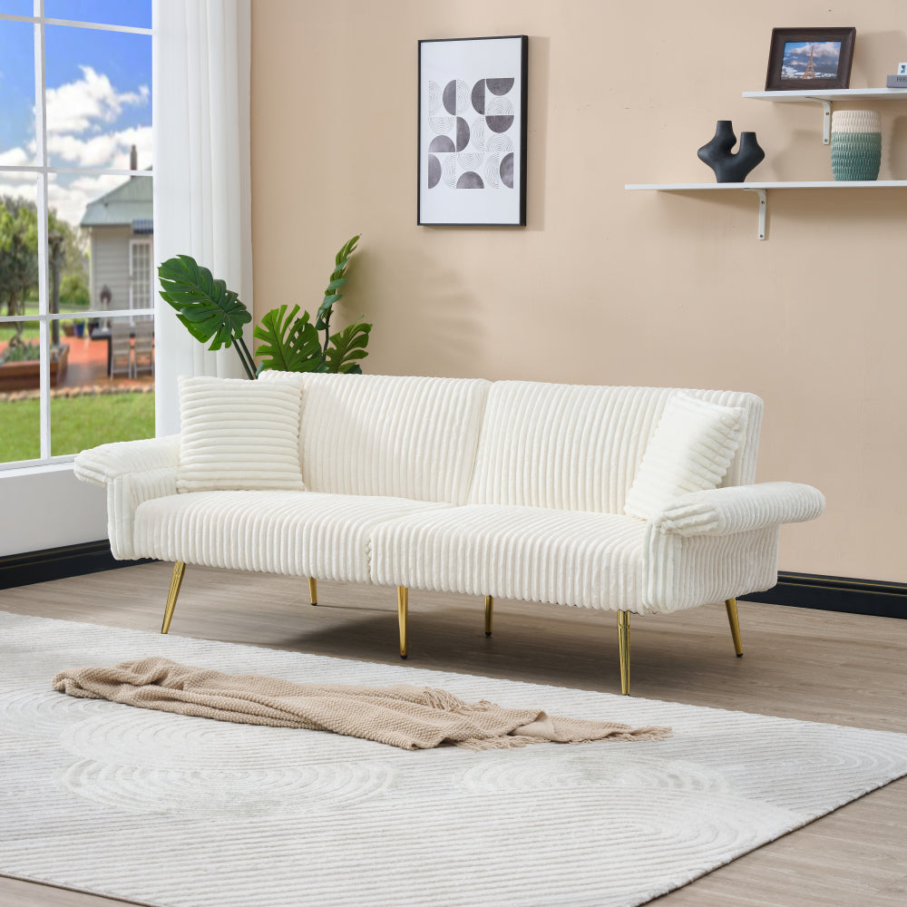 79 inch corduroy sofa bed, foldable double sofa bed with folding armrests, suitable for living rooms and small spaces