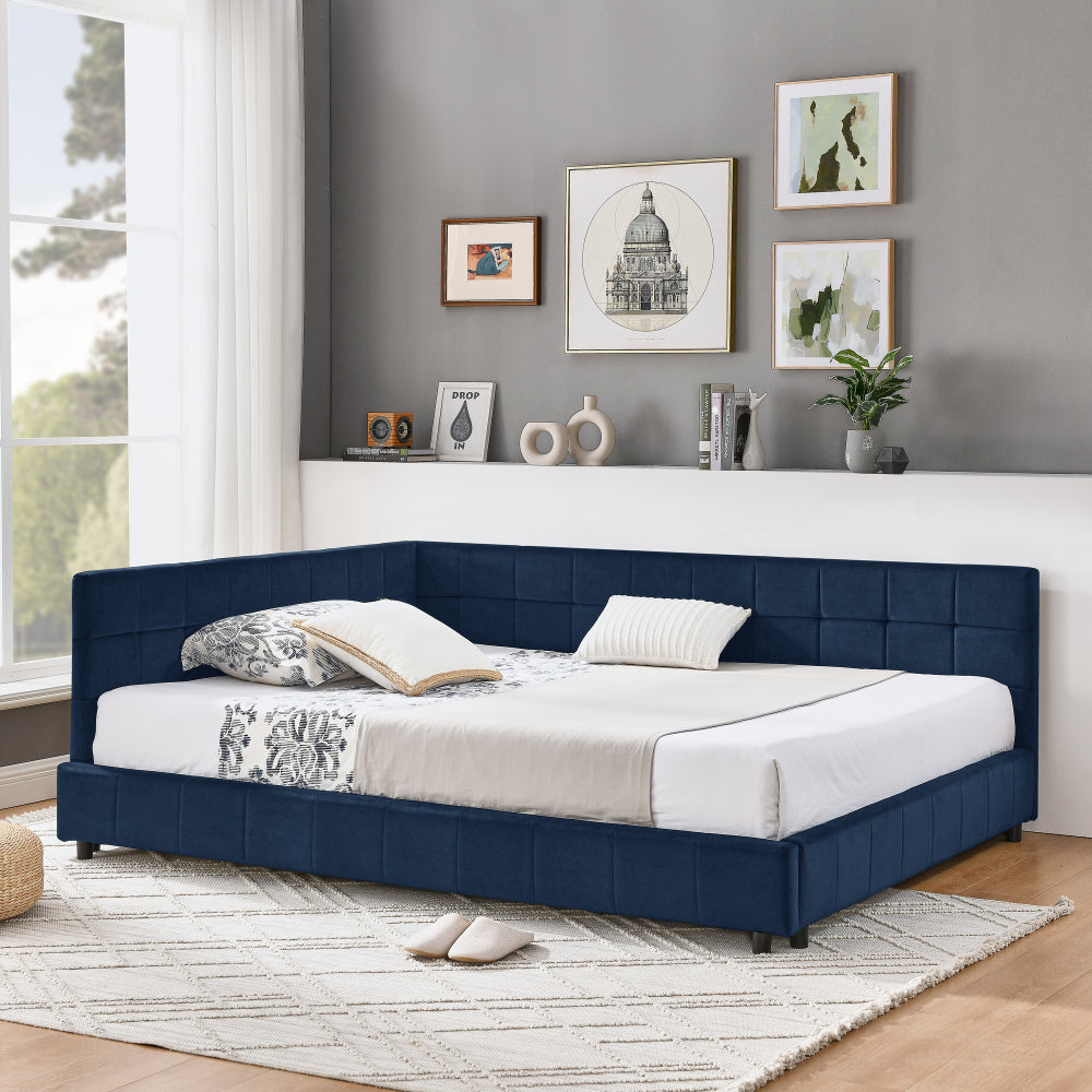 Full Size Upholstered Tufted Bed Frame, Sofa Bed Frame with Comfortable Backrest and Armrests, Full Size Bed for Bedroom, Living Room,Velvet, Grey(80.5''*59''*30.5'')