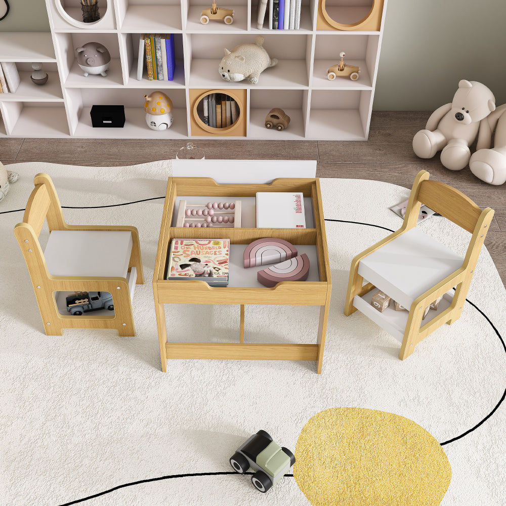 3-in-1 Kids Study Table & Chairs Set - Multi-Functional Activity Table with Detachable Blackboard Top for Drawing/Reading/Play, Durable Engineered Wood (MDF) Nursery Furniture for Toddlers