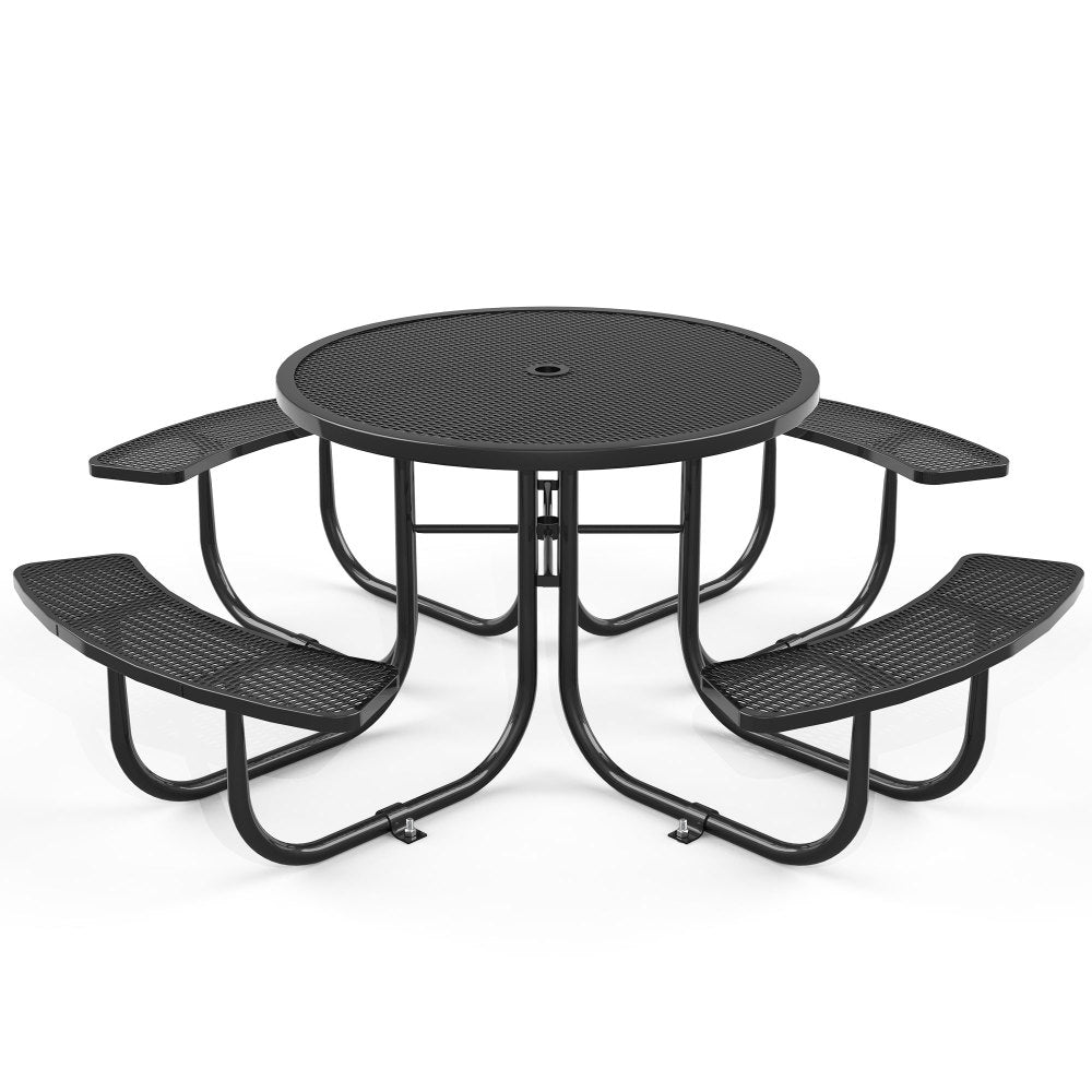 Round Outdoor Steel Picnic Table 46" with umbrella hole,Blue