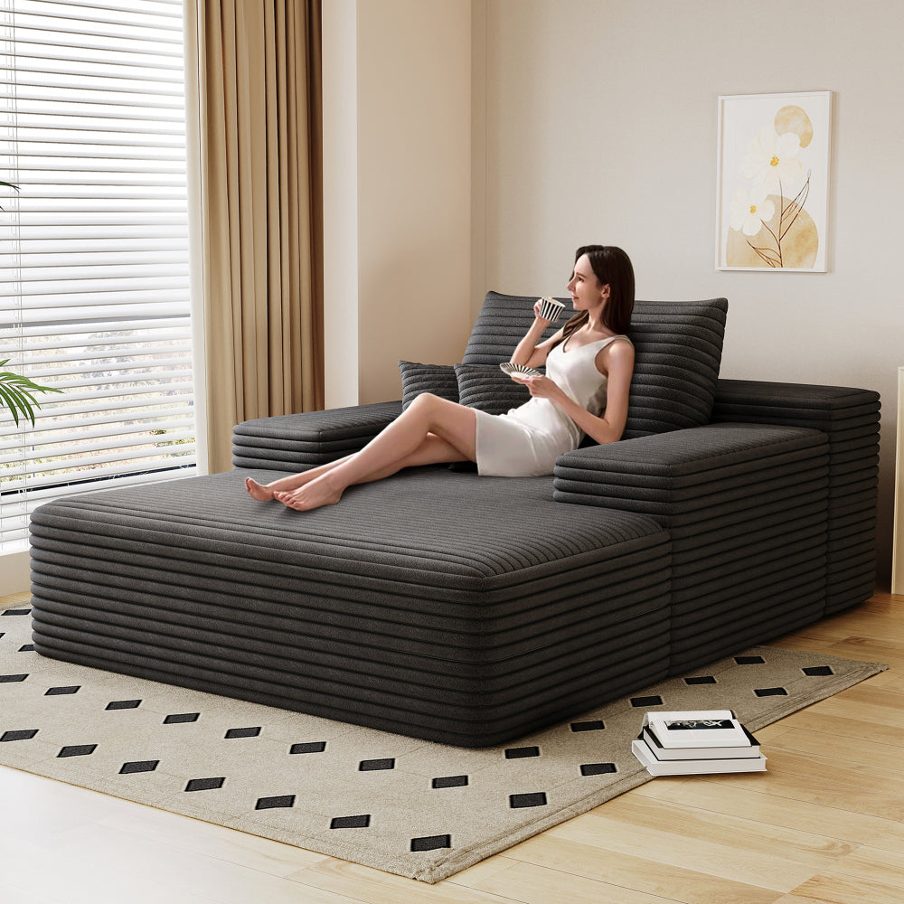 68"*51" Chaise Lounge Chair Indoor, Oversized Upholstered Sofa Bed, Sleeper Couch Reading Chairs Fluffy Plush Faux Fur Cloud Sofas Couches for Living Room,Dark Grey