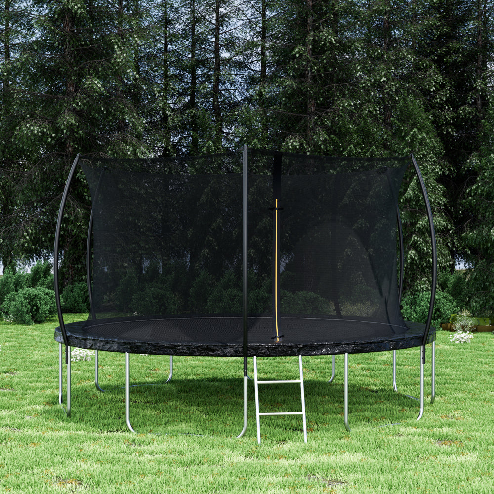 14FT Trampoline (Double-side color pad) , Trampoline for Kids and Adults with Enclosure Net and Ladder,Curved fence pole