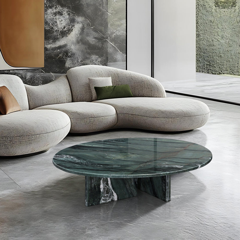 Blue gray natural marble coffee table, small table, living room table, natural stone, Ø27.6 h12.6 Inch/Ø70 h32 cm, genuine marble, real marble