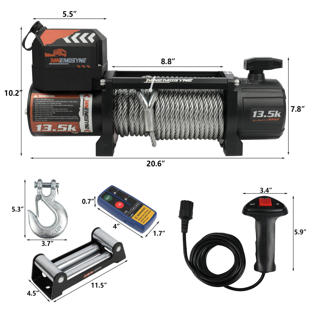 13500LBS Electric Winch 12V Steel Cable Sand Towing Truck Trailer Jeep 4WD