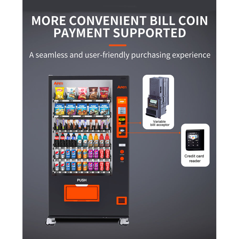 Snack & Drink Vending Machine with Bill Acceptor and Credit Card Reader, Refrigerated Commercial Vending Machine, 60 Slots