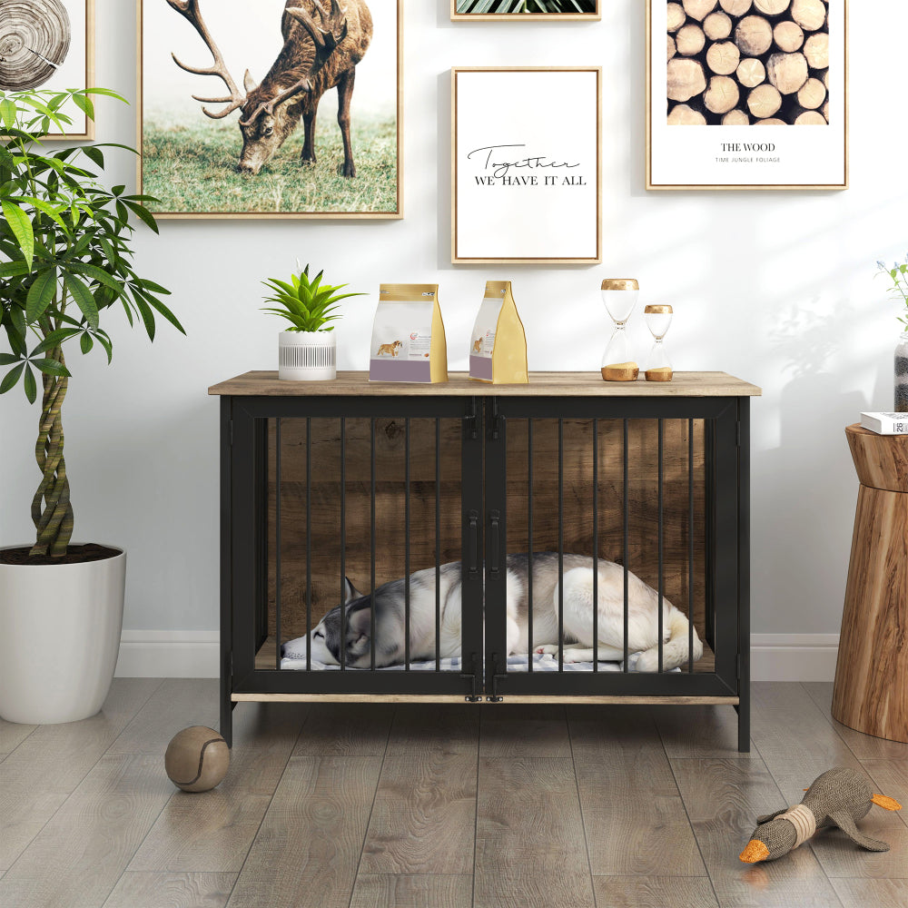 Dog Crate Furniture , Medium Wooden Dog Crate with Double Doors, Dog Furniture, Indoor Dog Kennel, Medium