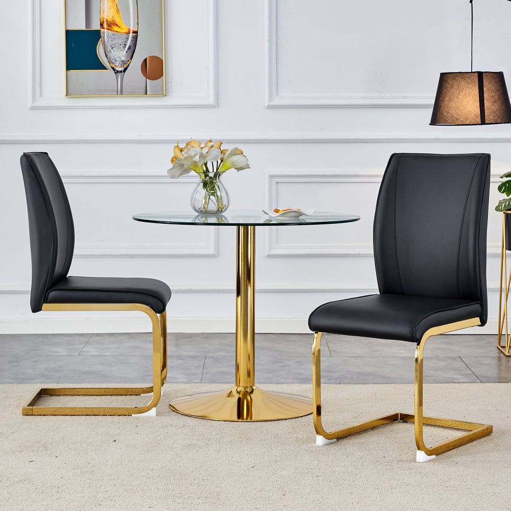 Luxury Simple Arch Chair - Set of 4 Dark Gray PU Material High Resilience Dining Chair with Arched Metal Silver Leg.Crazy Horse Texture PU Dining Chairs.