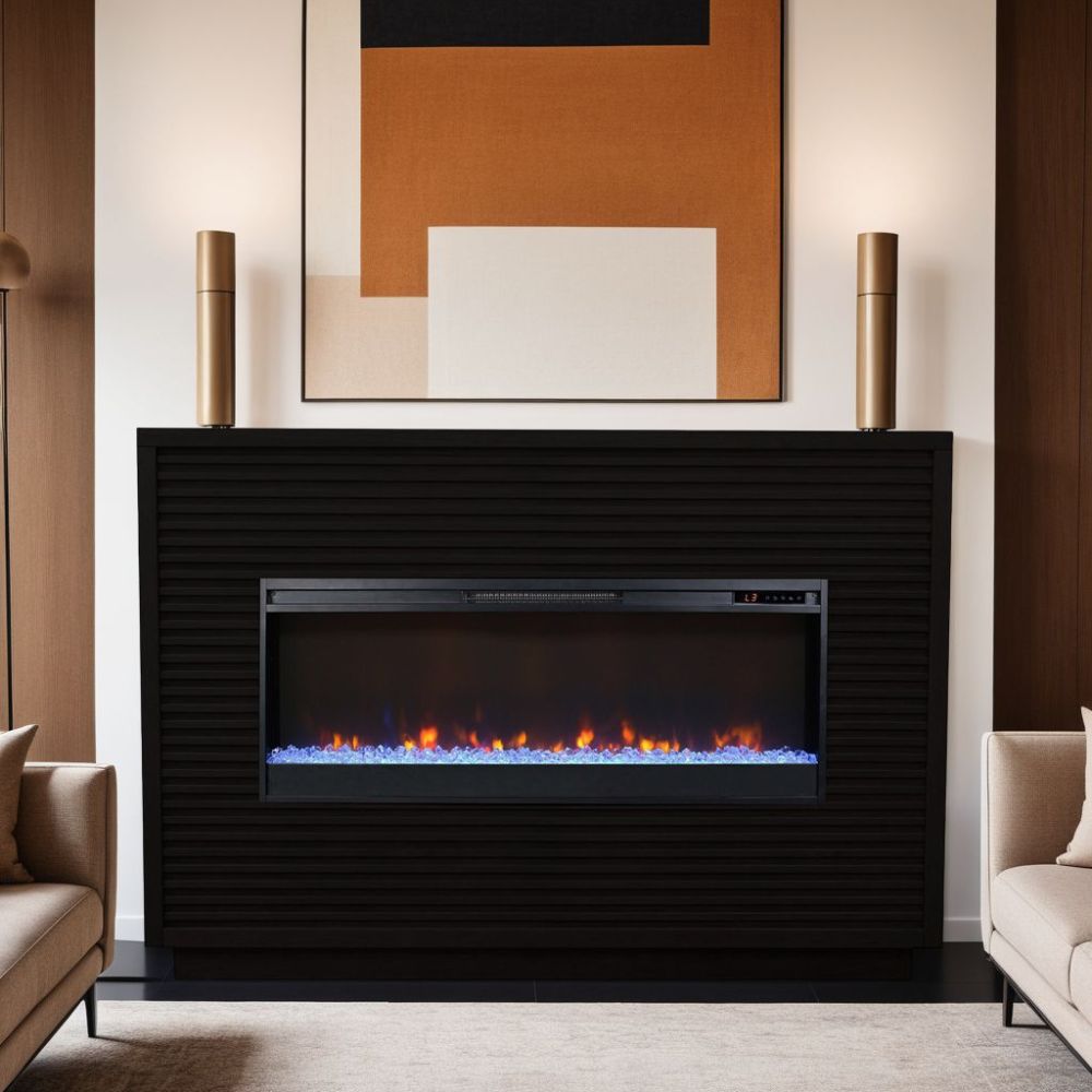 62 inch Fireplace Mantel, Black Finish