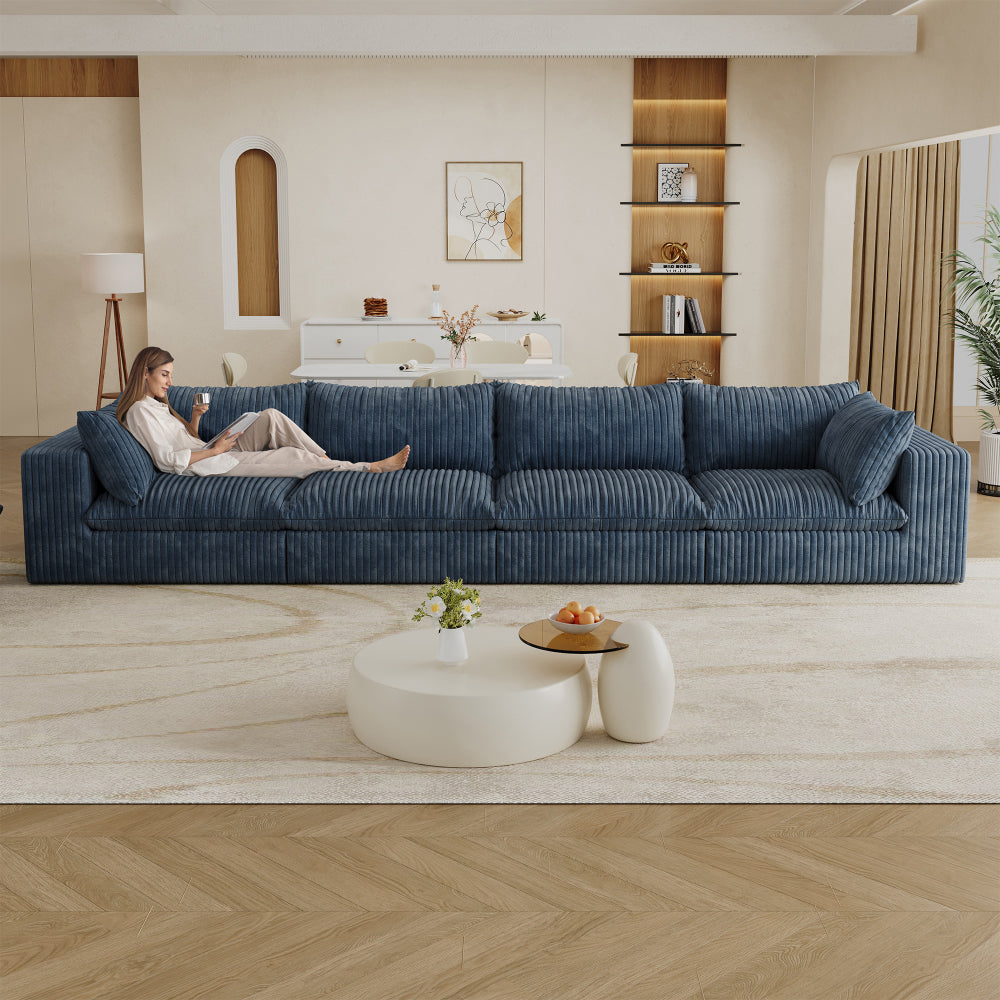 39.8" Cloud Sofa,Corduroy Fabric,Deep Seat Couches,Double-layer design,Removable Cushion,No Assembly, DIY Combination for Living room, Bedroom,Conference room ,Apartment,Blue