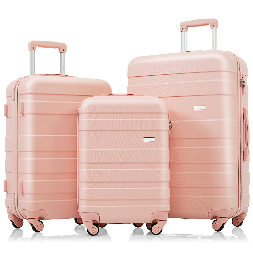 Luggage Sets New Model ABS Hardshell 3pcs Clearance Luggage Hardside Lightweight Durable Suitcase sets Spinner Wheels Suitcase with TSA Lock 20''24''28''( light brown)