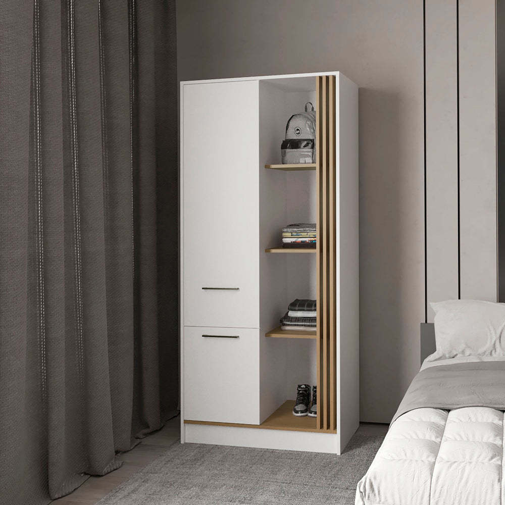 Natural Oak Wardrobe Organizer with Shelves and Rod