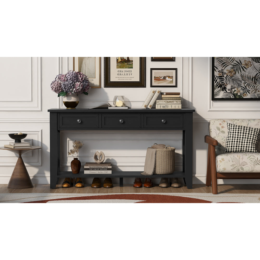 U_Style 55.4" Modern Entryway Console Table with Three Storage Drawers,Sideboard with Poplar Legs and Metal Handles ,Contemporary Narrow Sofa Table for Living Room,Bedroom,Small Apartments, Foyer